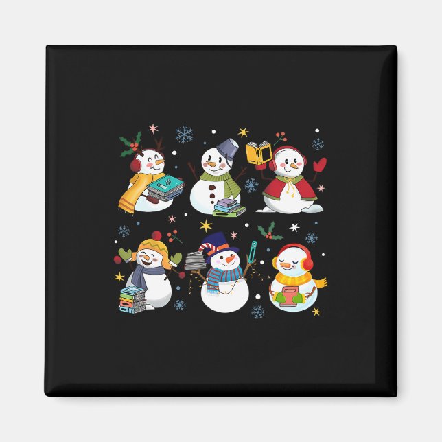 Íman Snowman Reading Books Professora Bibliotecária de  (Frente)