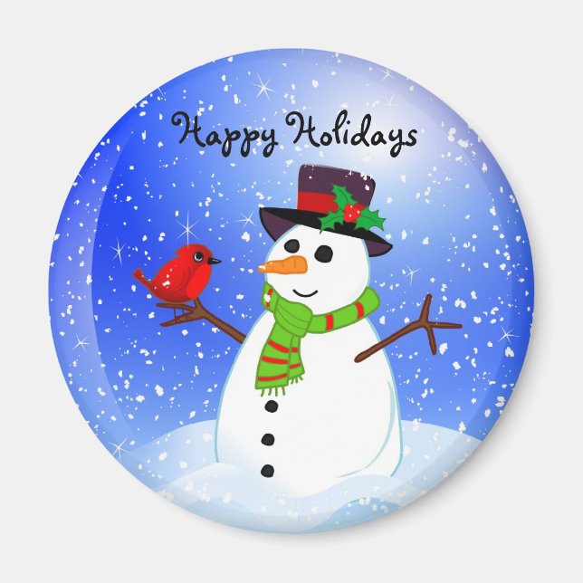 Íman Snowman Snowglobe - Feliz Holidays Magnet (Frente)