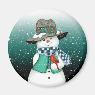 Íman Snowman sorridente, Cardeal num Magneta de Neve
