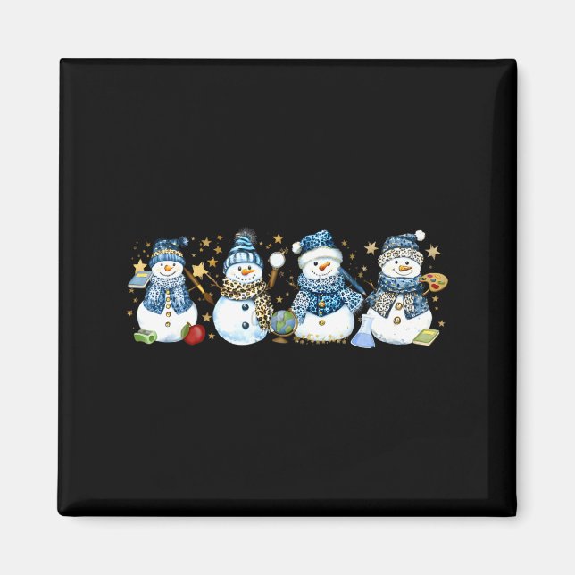 Íman Snowman Teacher Winter Leopard Clroom Cute Blue St (Frente)
