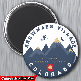 Íman Snowmass Colorado Flag Retro Sunset Ski Souvenirs