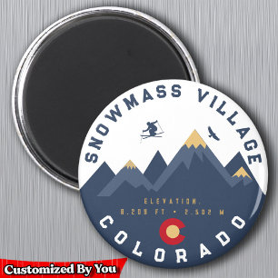 Íman Snowmass Colorado Flag Retro Sunset Ski Souvenirs