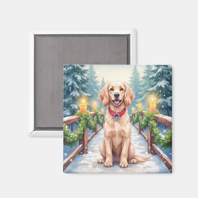 Íman Snowy Bridge Boykin Spaniel Christmas Art (Front/Back)