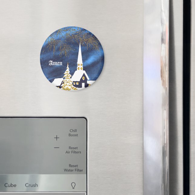 Íman Snowy Christmas Church Amen Magnet (In Situ (Fridge))