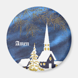 Íman Snowy Christmas Church Amen Magnet