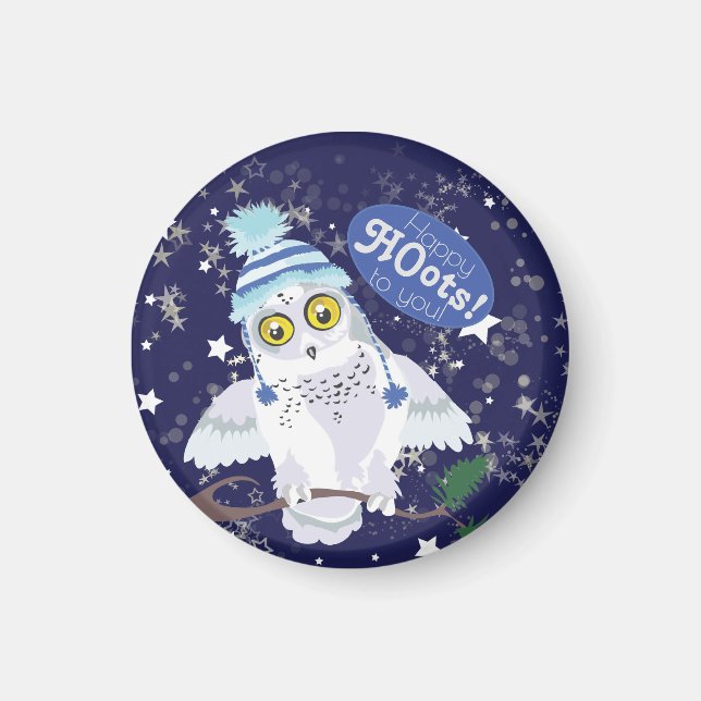 Íman Snowy Owl com chapéu (Frente)