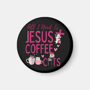 Íman Só preciso de Jesus, Café e Gatos Cristão Fu