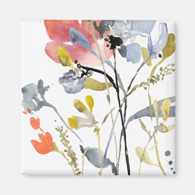 Íman Sobreposição da Flor - Flores de Pastel de Aquarel (Frente)