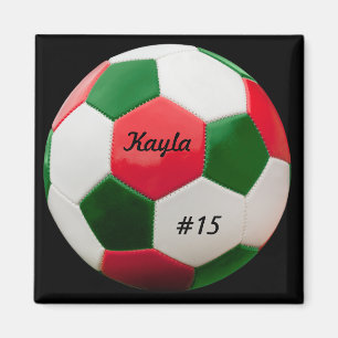 Íman Soccer Green and Red Square Magnet