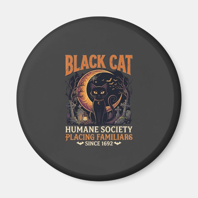 Íman Sociedade Humana Black Cat Halloween Crescente Lua (Frente)