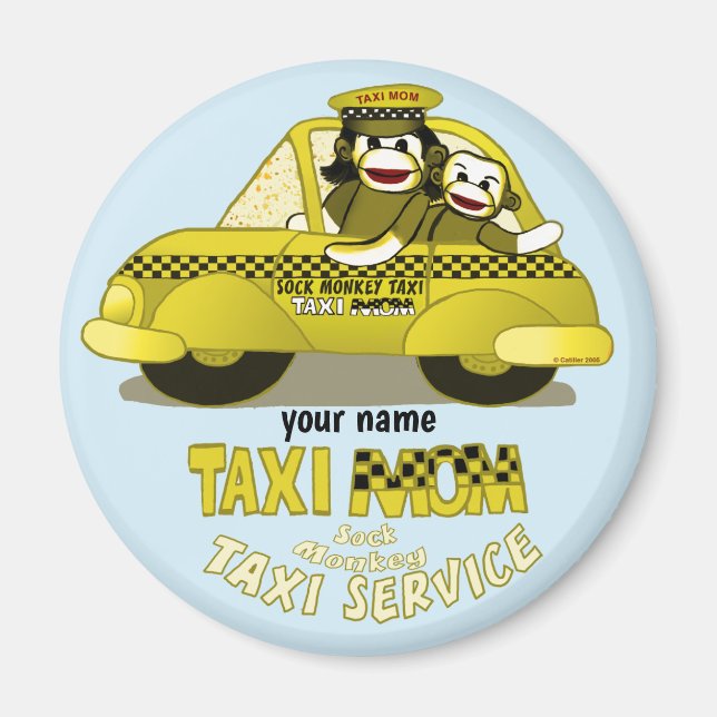 Íman Sock Monkey Taxi Mãe (Frente)