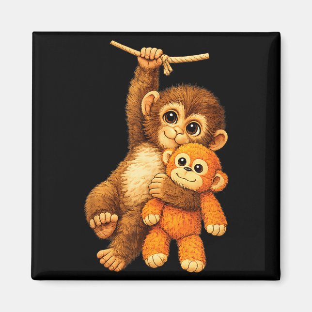 Íman Soco de macaco fofo, amigo estufado abraçando (Frente)