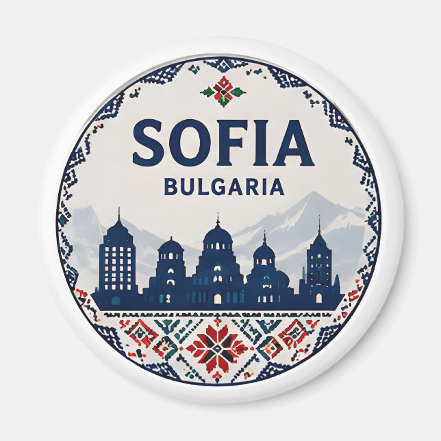 Íman 🧲 Sófia Bulgária Padrão Folclórico Lembrança de V (Frente)