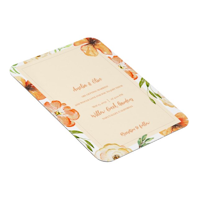 Íman Soft Peach Floral Magnetic Wedding Invitation (Lado Direito)