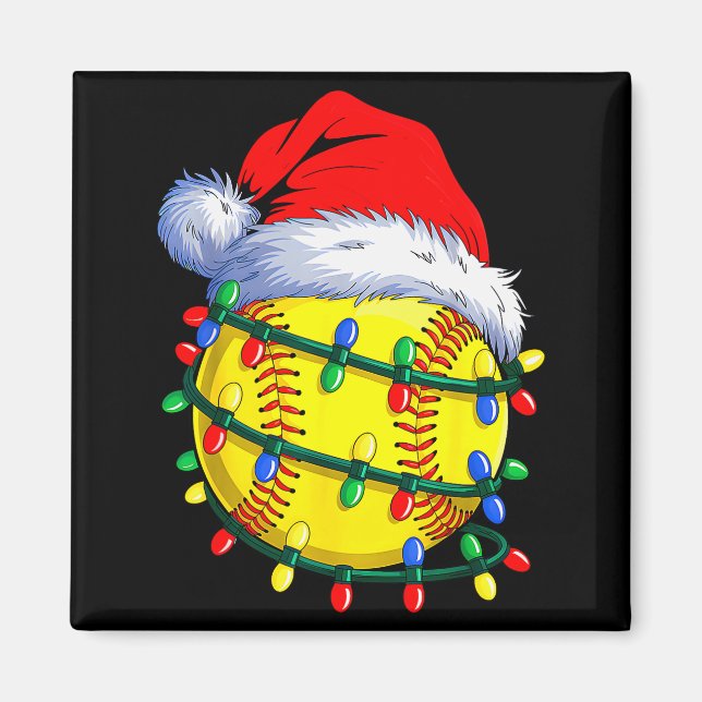 Íman Softball Ball Santa Hat Christmas Softball Xmas Li (Frente)