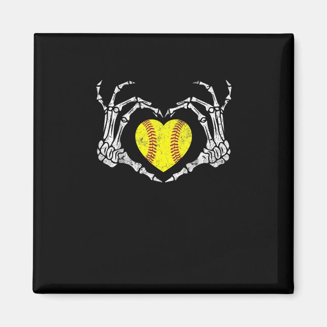 Íman Softball Heart Skeleton Halloween Diversão de Figu (Frente)