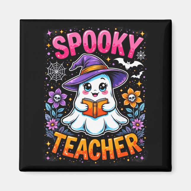 Íman Soky Teacher Cute Ghost Reading Book Funny Hallo  (Frente)