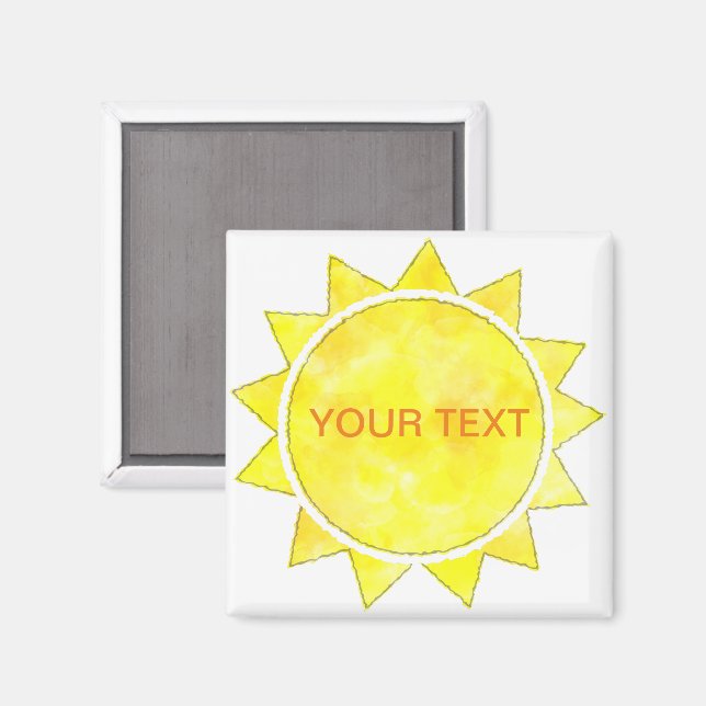 Íman Sol Amarelo Aquarela Texto Personalizado  (Front/Back)