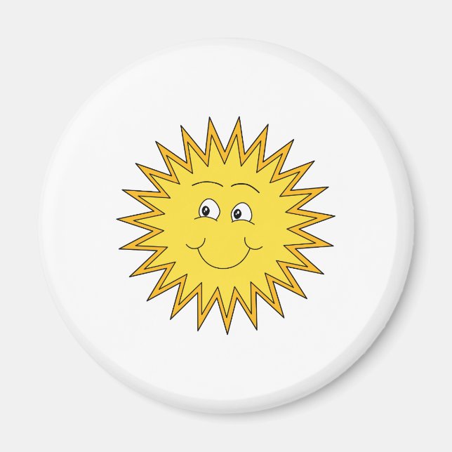 Íman Sol amarelo de verão com uma face feliz. (Frente)