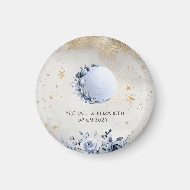 Íman Sol Dourado Celestial, Rosas de Lua Azul Douradas  (Frente)