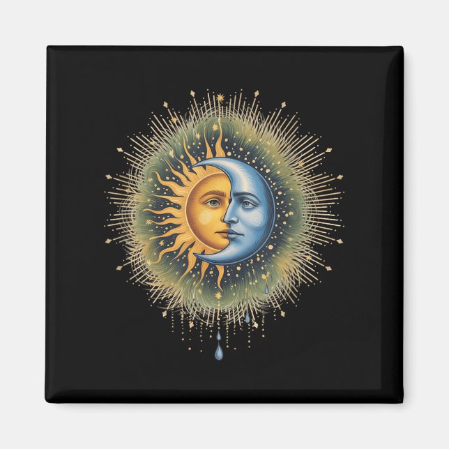 Íman Sol e Lua Celestial Boho Místico Hippie 90s (Frente)