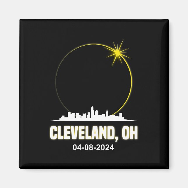 Íman Solar Eclipse 2024 Cleveland Skyline Ohio Solar Ec (Frente)