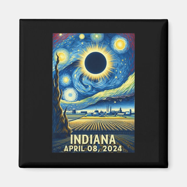 Íman Solar Eclipse 2024 Indiana Starry Night (Frente)