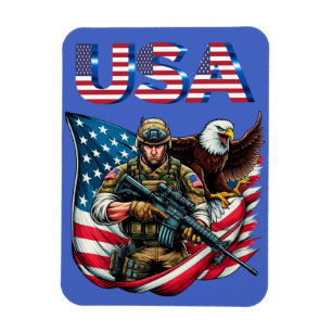 Íman Soldado Americano Eagle EUA Bandeira Arte Patrióti