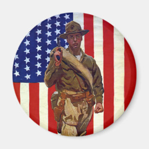 Íman Soldado Patriótico Vintage com Bandeira Americana