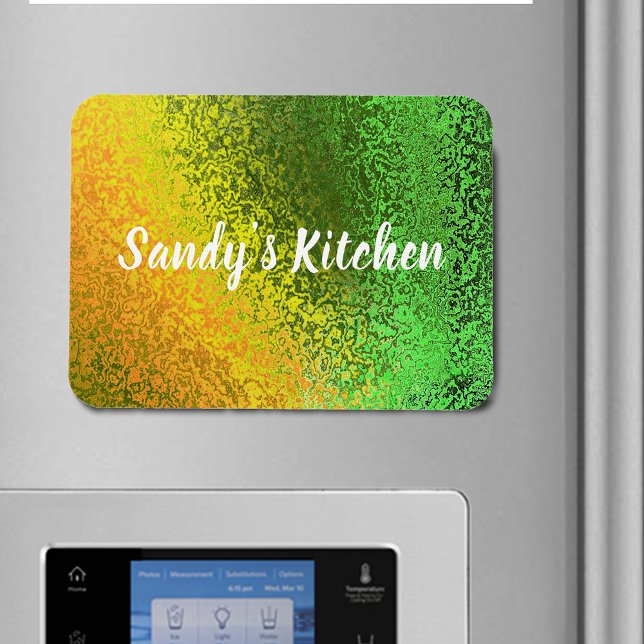 Íman Sombreado Verde e Amarelo Nome Cozinha Premium (Shiny Shades Green & Yellow Name Kitchen Premium Magnet)