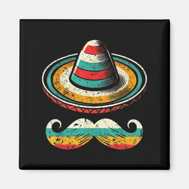 Íman Sombrero Face Cinco De Mayo Mustache Fiesta Men Bo (Frente)