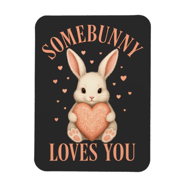 Íman Somebunny Loves You Cute Bunny on Dark Charcoal (Vertical)