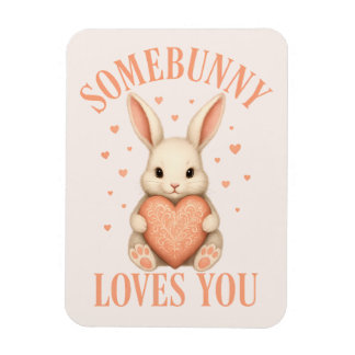 Íman Somebunny Loves You Cute Bunny on Soft Blush