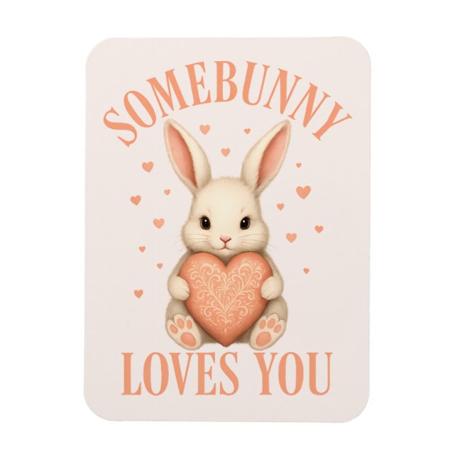 Íman Somebunny Loves You Cute Bunny on Soft Blush (Vertical)