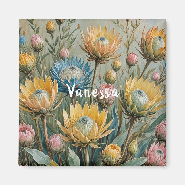 Íman Sonho com Protea Pastel: Floral Elegante (Frente)