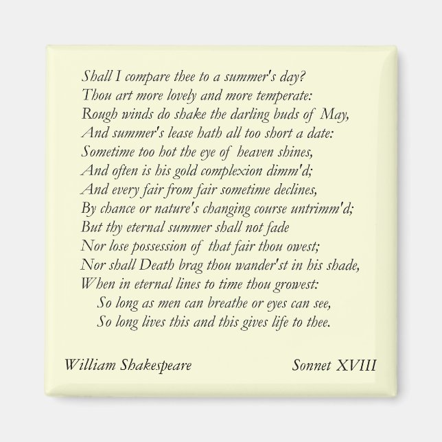 Íman Sonnet nº 18 por William Shakespeare (Frente)