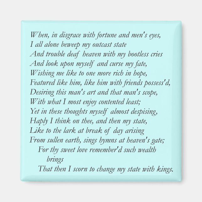 Íman Sonnet nº 29 por William Shakespeare (Frente)