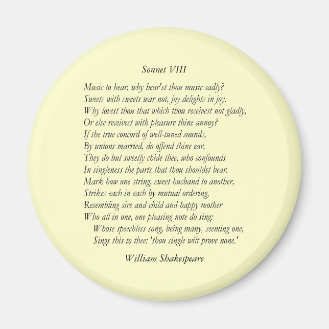 Íman Sonnet nº 8 de William Shakespeare (Frente)