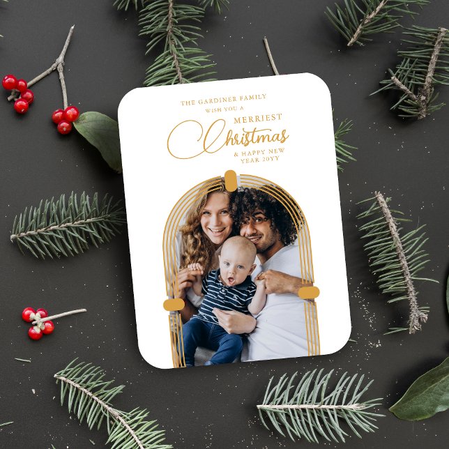 Íman Sophisticated Golden Arch Photo Merriest Christmas (Sophisticated Fake Golden Dome Arch Photo Merriest Christmas Holiday Magnet.)