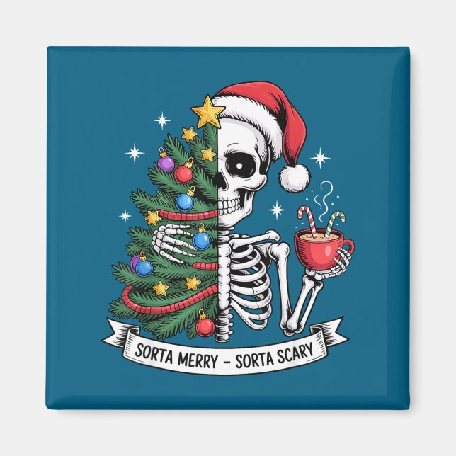 Íman Sorta Merry Sorta Y Santa Skeleton Cocoa Christmas (Frente)