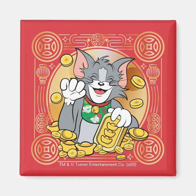 Íman Sortudo Gato Jerry Com Sinais Dourados (Frente)