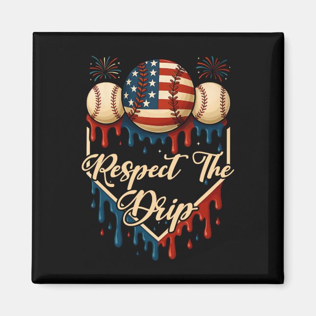 Íman Sorvete De Baseball Derrubando 4 De Julho Respeite (Frente)