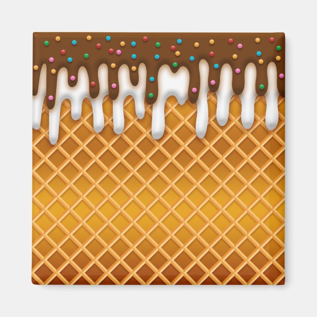 Íman Sorvete De Chocolate De Waffle Cone E Vanilla (Frente)