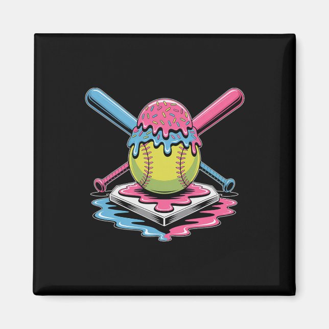 Íman Sorvete de Softbol - Jogadora de Softbol Fofa  (Frente)