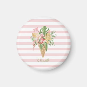 Íman Sorvete,Folhas Tropicais Frutas,Listras Rosa