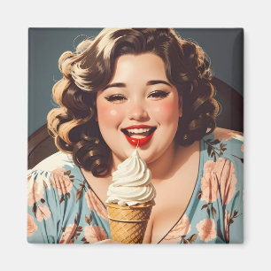 Íman Sorvete Vintage Happy Woman Comendo