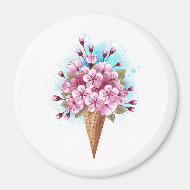 Íman Sorvete Waffle Rosa Sakura Cone (Frente)
