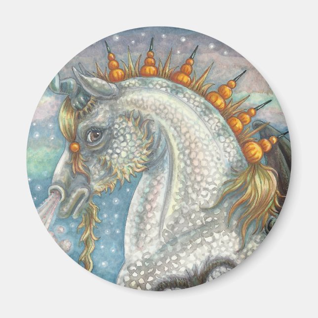 Íman Spellbound Dappled Unicorn HALLOWEEN MAGNET Round (Frente)