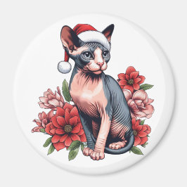 Íman Sphynx Cat Santa Hat Natal