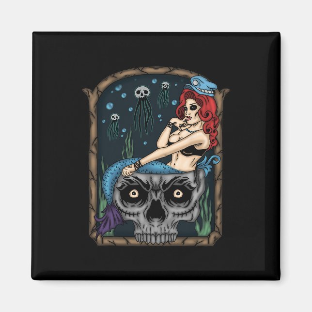 Íman Spookeen Halloween Gótico Skull Mermaid (Frente)